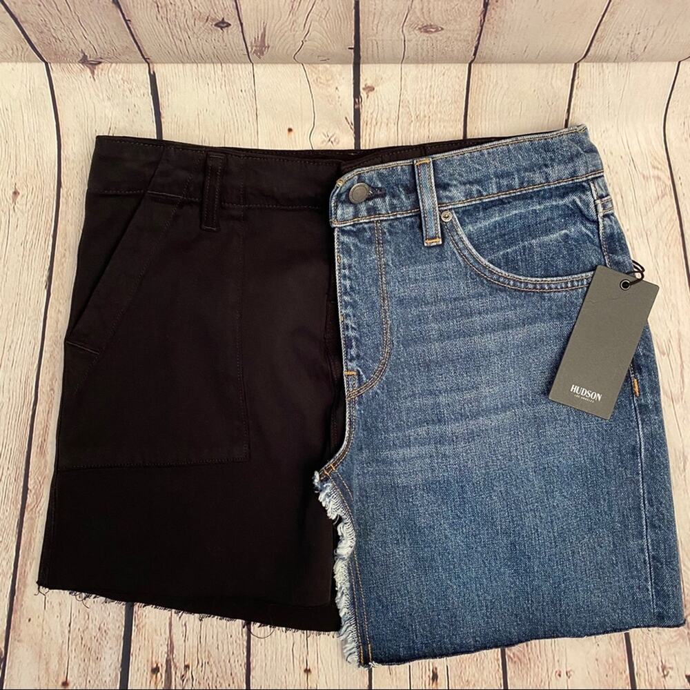 Hudson Jeans Black and Denim Frayed Mini Skirt sz.26